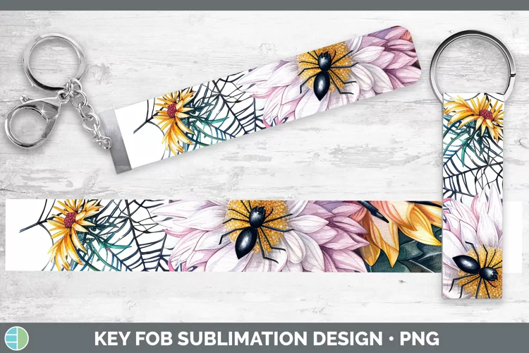 Spiderweb Flowers Chrysanthemum Key Fob Sublimation Wristlet