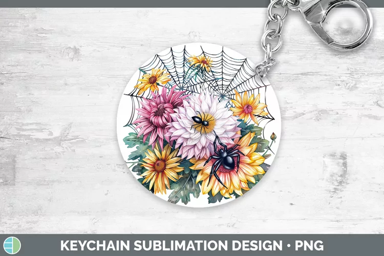 Spiderweb Flowers Chrysanthemum Keychain Sublimation Keyring