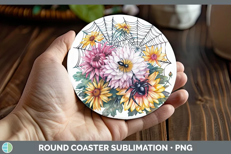 Spiderweb Flowers Chrysanthemum Round Coaster Sublimation Co