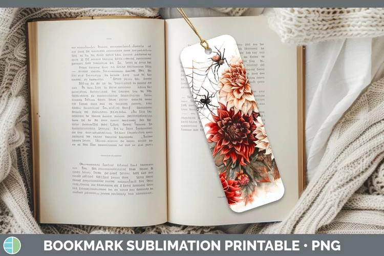 Spiderweb Flowers Dahlia Bookmark Sublimation Printable Desi
