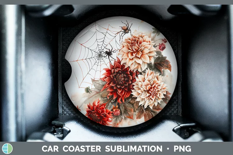 Spiderweb Flowers Dahlia Car Coaster Sublimation Coaster Des