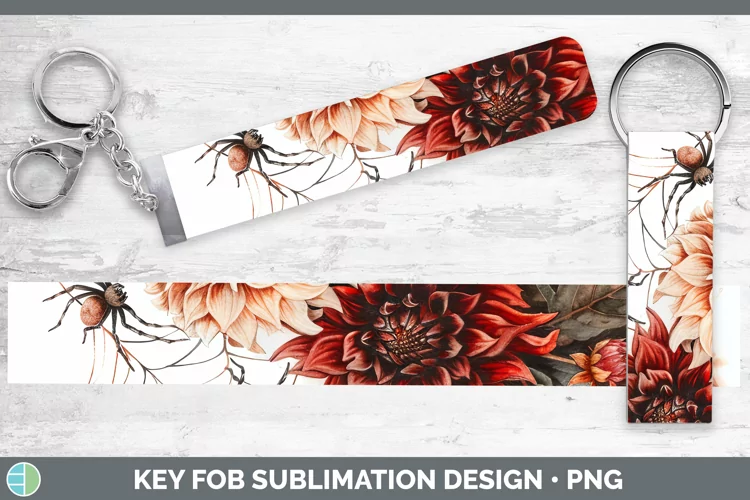Spiderweb Flowers Dahlia Key Fob Sublimation Wristlet Design