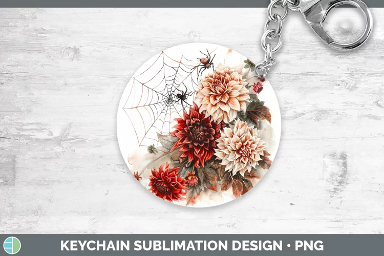Spiderweb Flowers Dahlia Keychain Sublimation Keyring Design