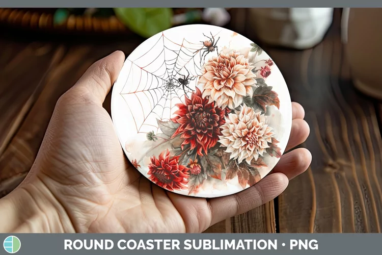 Spiderweb Flowers Dahlia Round Coaster Sublimation Coaster D