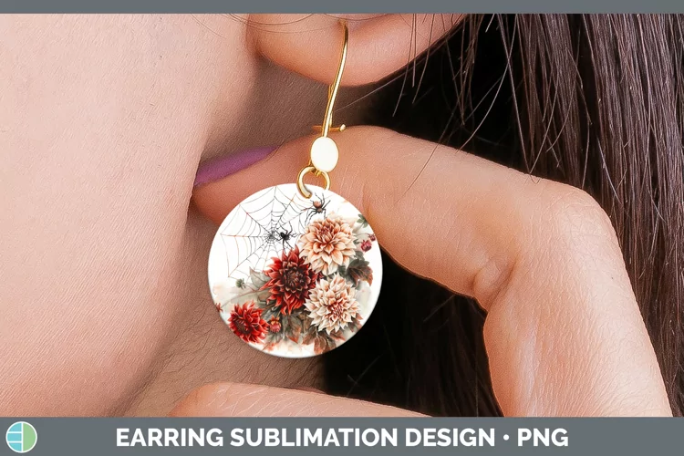Spiderweb Flowers Dahlia Round Earrings Sublimation Earrings