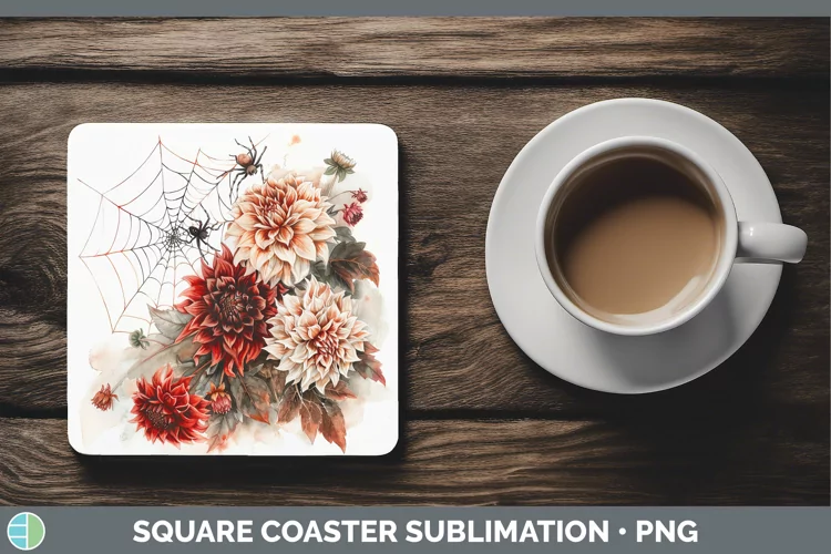 Spiderweb Flowers Dahlia Square Coaster Sublimation Coaster
