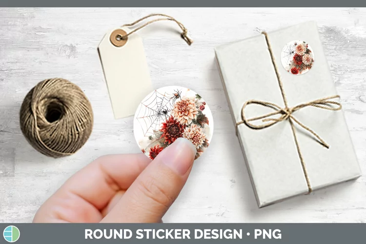 Spiderweb Flowers Dahlia Stickers | Round Labels Designs