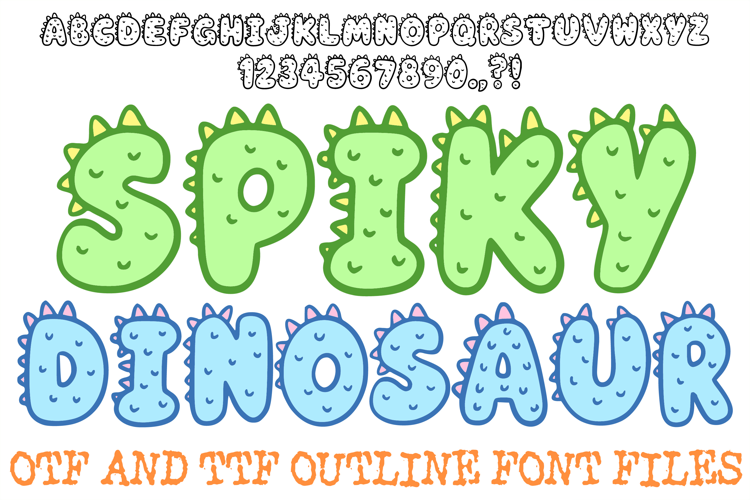 Spiky Dinosaur Alphabet Lettering Font Monster Cartoon ABC