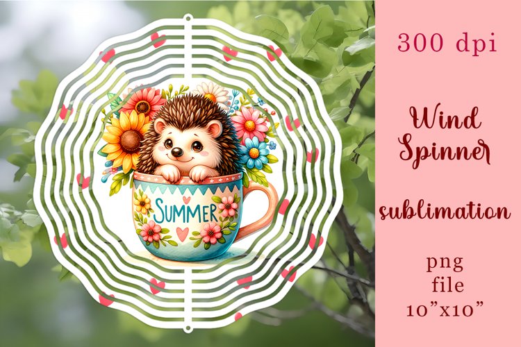 Watercolor hedgehog Wind Spinner | summer Sublimation Spinne example image 1