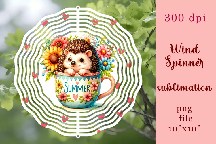 Watercolor hedgehog Wind Spinner | summer Sublimation Spinne