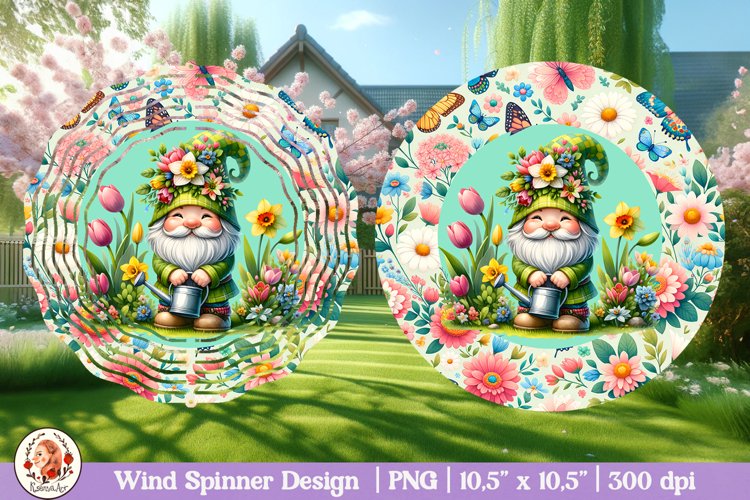 Spring gnome wind spinner, 3d flower wind spinner example image 1