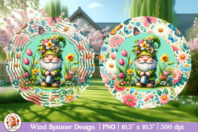 Spring gnome wind spinner, 3d flower wind spinner