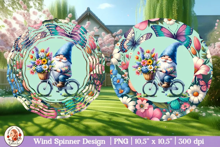 Spring gnome wind spinner, 3d flower wind spinner