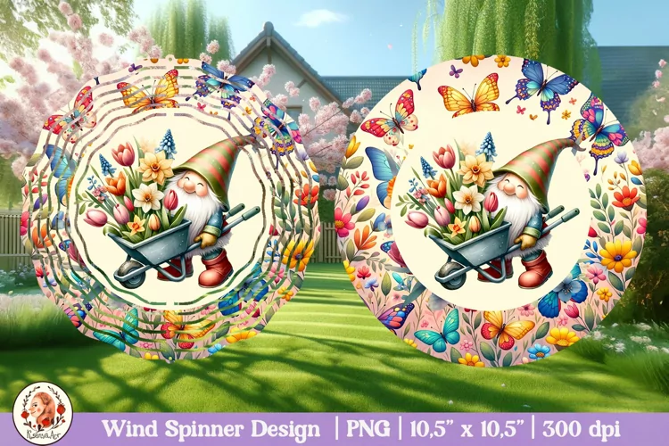 Spring gnome wind spinner, 3d flower wind spinner