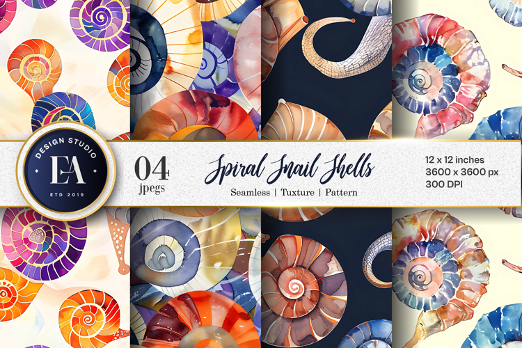 Spiral Snail Shells with Geometric Abstract Digital Papers