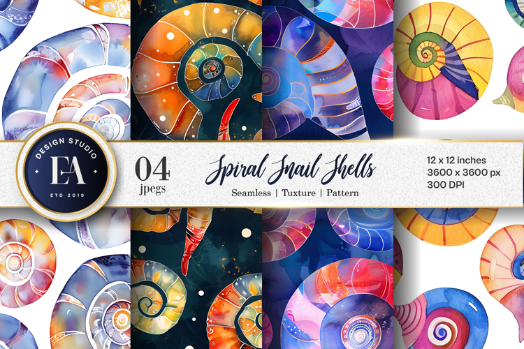 Spiral Snail Shells with Geometric Abstract Digital Papers