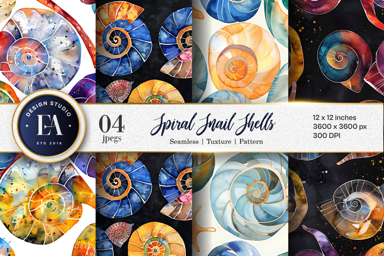 Spiral Snail Shells with Geometric Abstract Digital Papers