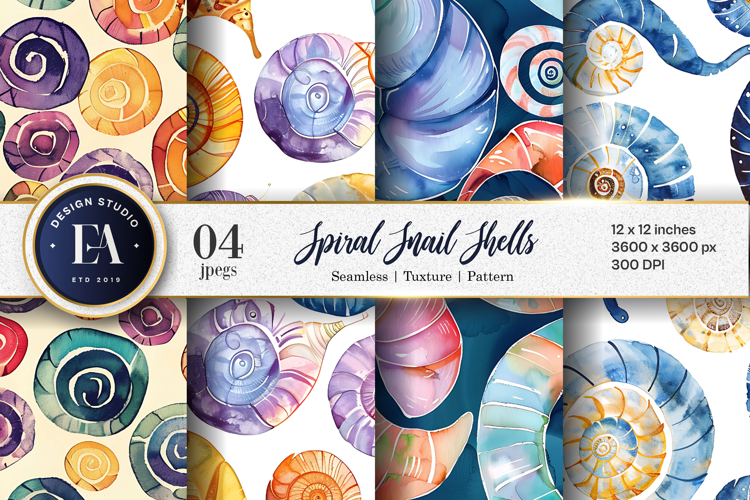 Spiral Snail Shells with Geometric Abstract Digital Papers