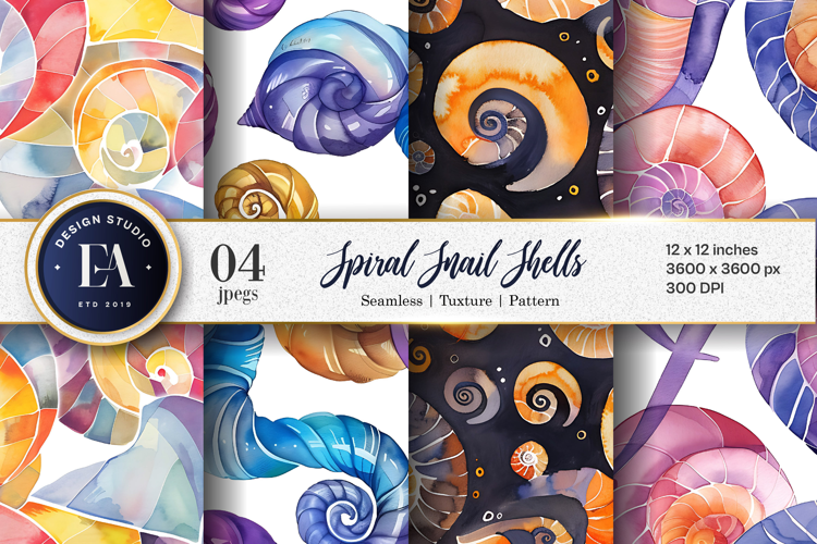 Spiral Snail Shells with Geometric Abstract Digital Papers