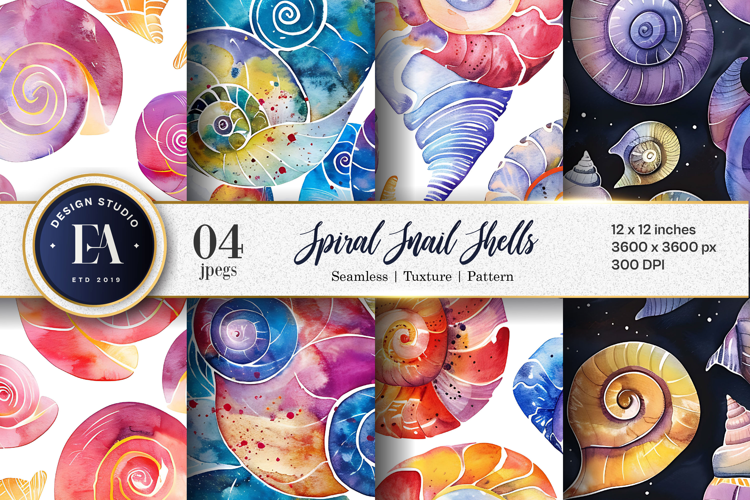 Spiral Snail Shells with Geometric Abstract Digital Papers