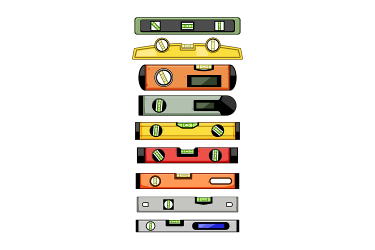 Different spirit levels building construction tools concept