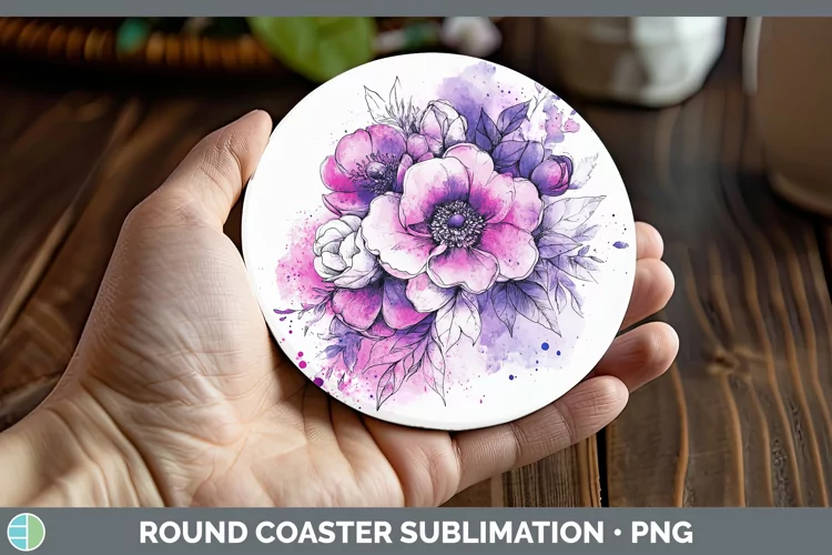 Splash Valentine Bouquet Round Coaster Sublimation Coaster D