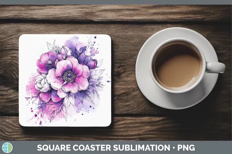 Splash Valentine Bouquet Square Coaster Sublimation Coaster