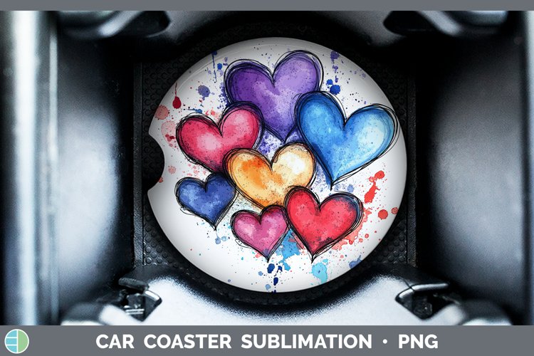 Splash Valentine Hearts Car Coaster Sublimation Designs