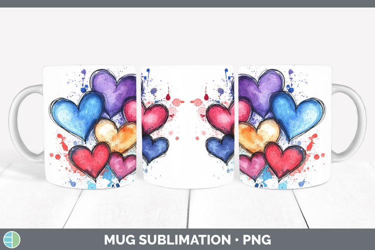 Splash Valentine Hearts Mug Wrap Sublimation Coffee Cup Desi