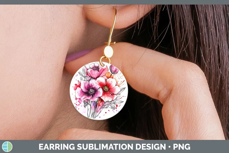 Splash Valentine Pink Bouquet Round Earrings Sublimation Ear