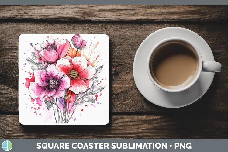 Splash Valentine Pink Bouquet Square Coaster Sublimation Coa