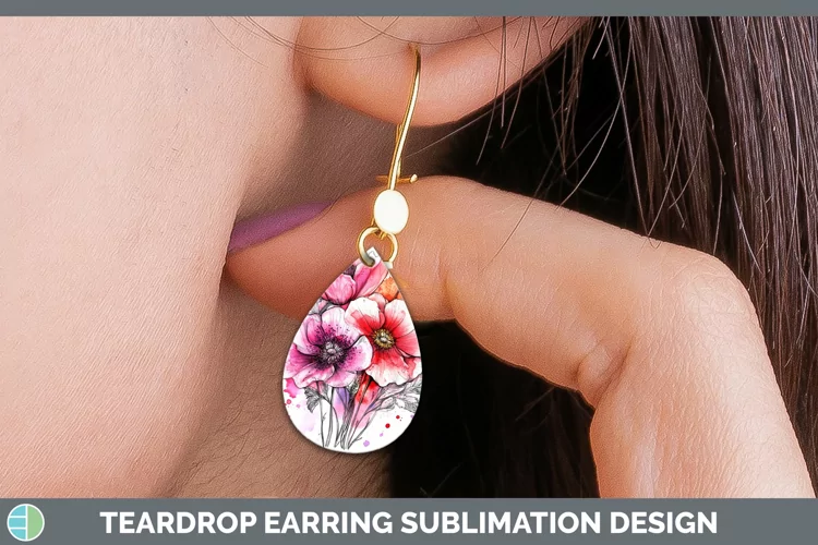 Splash Valentine Pink Bouquet Teardrop Earrings Sublimation