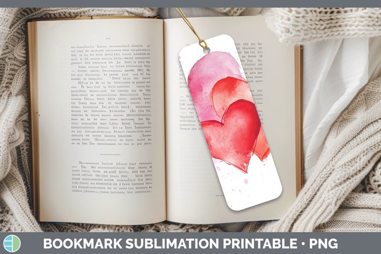 Splash Valentine Pink Hearts Bookmark Sublimation Printable