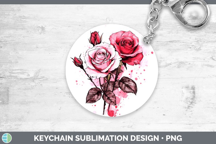 Splash Valentine Pink Roses Keychain Sublimation Keyring Des
