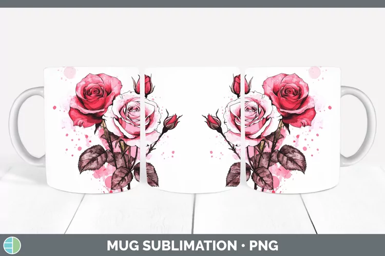 Splash Valentine Pink Roses Mug Wrap Sublimation Coffee Cup