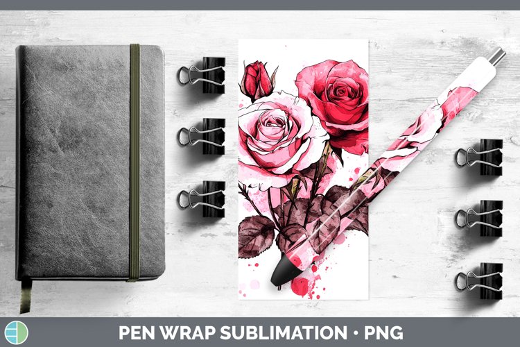 Splash Valentine Pink Roses Pen Wrap Sublimation Pen Designs