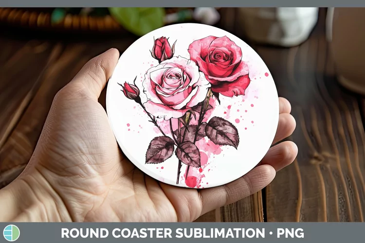 Splash Valentine Pink Roses Round Coaster Sublimation Coaste