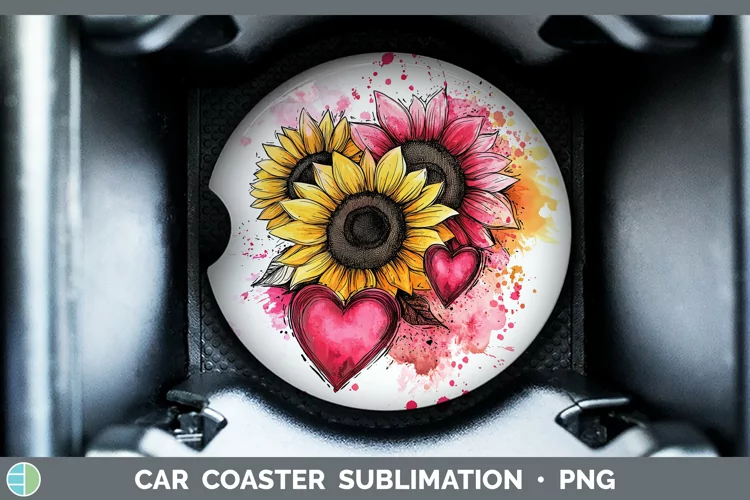 Splash Valentine Pink Sunflowers Car Coaster Sublimation De
