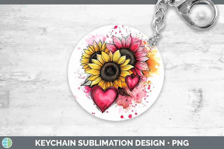 Splash Valentine Pink Sunflowers Keychain Sublimation Keyrin