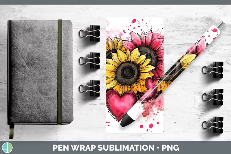 Splash Valentine Pink Sunflowers Pen Wrap Sublimation Pen De