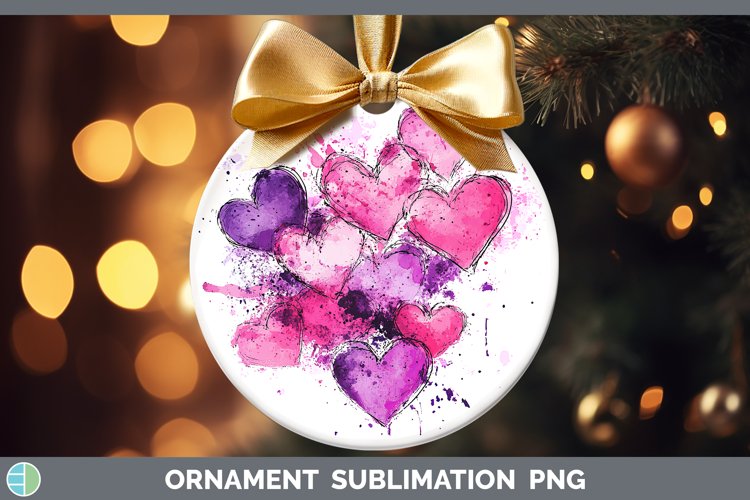Splash Valentine Purple Hearts Ornament Sublimation Bauble D
