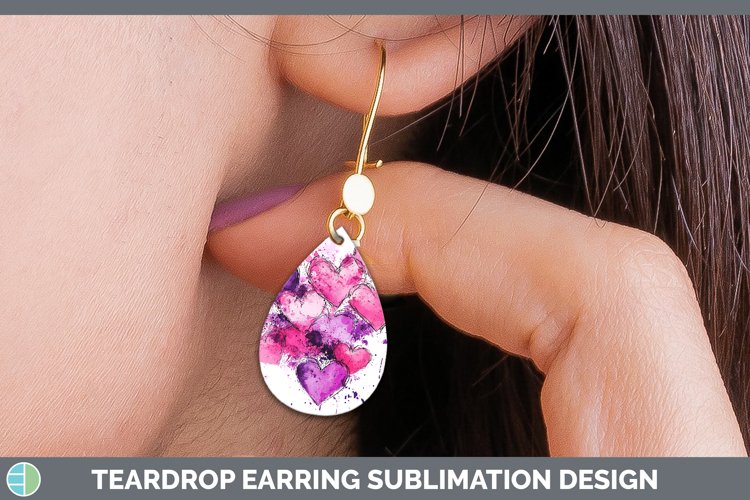 Splash Valentine Purple Hearts Teardrop Earrings Sublimation