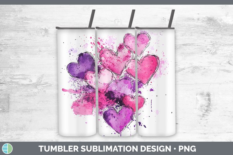 Splash Valentine Purple Hearts Tumbler Sublimation 20 oz Ski