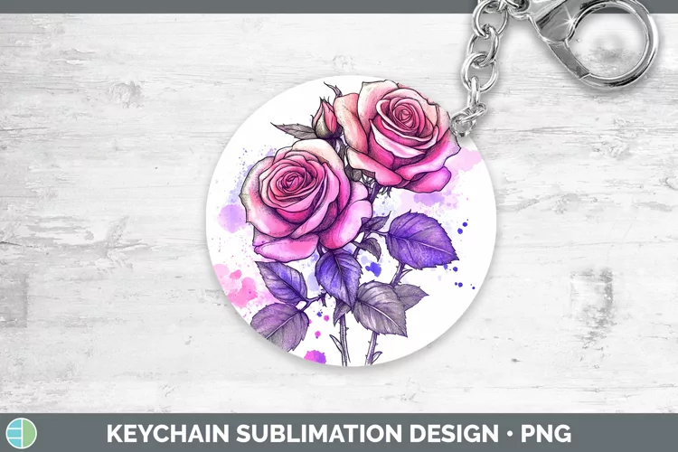 Splash Valentine Purple Roses Keychain Sublimation Keyring D