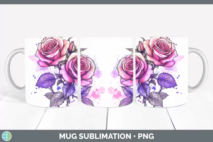 Splash Valentine Purple Roses Mug Wrap Sublimation Coffee Cu