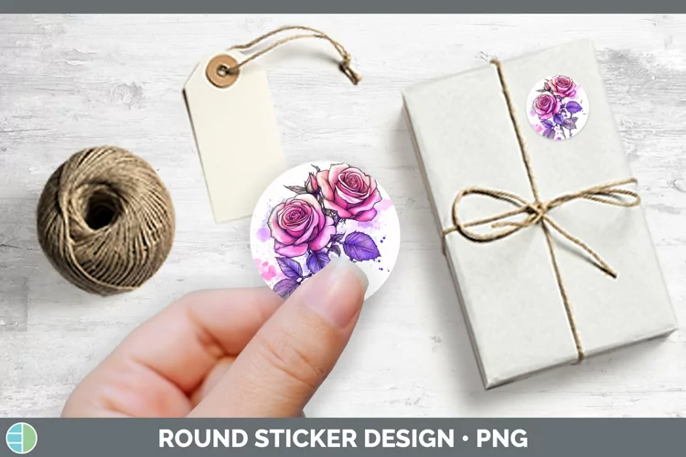Splash Valentine Purple Roses Stickers | Round Labels Design