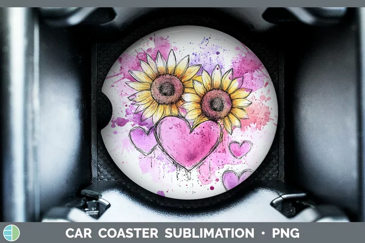 Splash Valentine Purple Sunflowers Car Coaster Sublimation