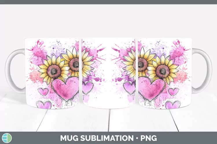 Splash Valentine Purple Sunflowers Mug Wrap Sublimation Coff