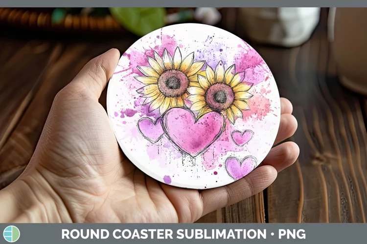 Splash Valentine Purple Sunflowers Round Coaster Sublimation