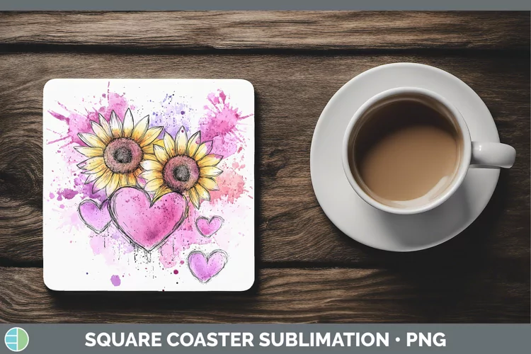 Splash Valentine Purple Sunflowers Square Coaster Sublimatio